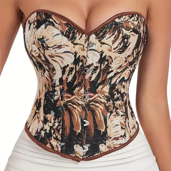 imageCharmian Womens Floral Lace Up Boned Overbust Corset Bustier Bodyshaper TopBrown