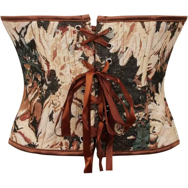 imageCharmian Womens Floral Lace Up Boned Overbust Corset Bustier Bodyshaper TopBrown