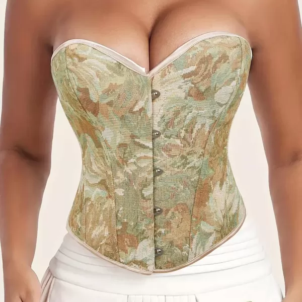 imageCharmian Womens Floral Lace Up Boned Overbust Corset Bustier Bodyshaper TopGreen