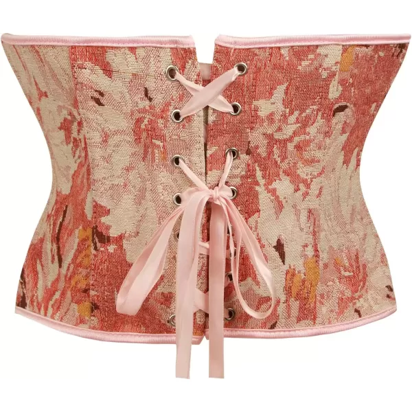 imageCharmian Womens Floral Lace Up Boned Overbust Corset Bustier Bodyshaper TopPink