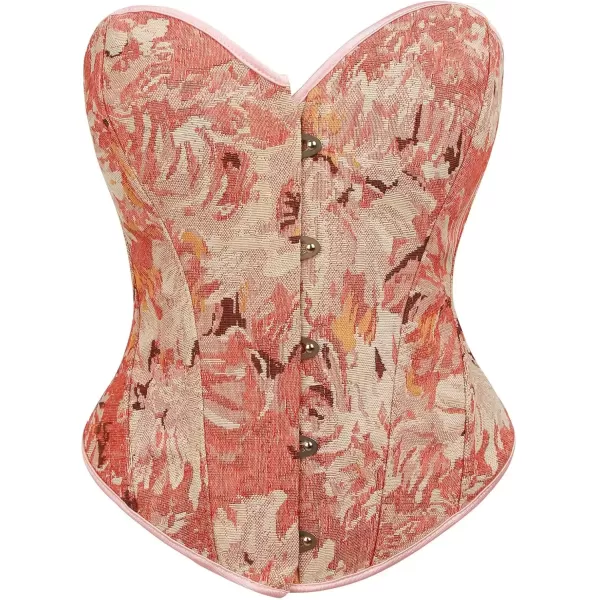 imageCharmian Womens Floral Lace Up Boned Overbust Corset Bustier Bodyshaper TopPink