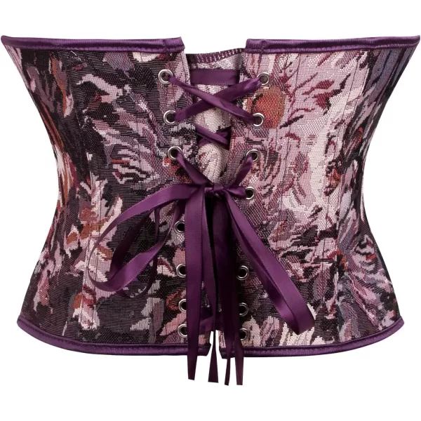 imageCharmian Womens Floral Lace Up Boned Overbust Corset Bustier Bodyshaper TopPurple