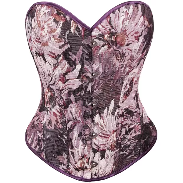 imageCharmian Womens Floral Lace Up Boned Overbust Corset Bustier Bodyshaper TopPurple