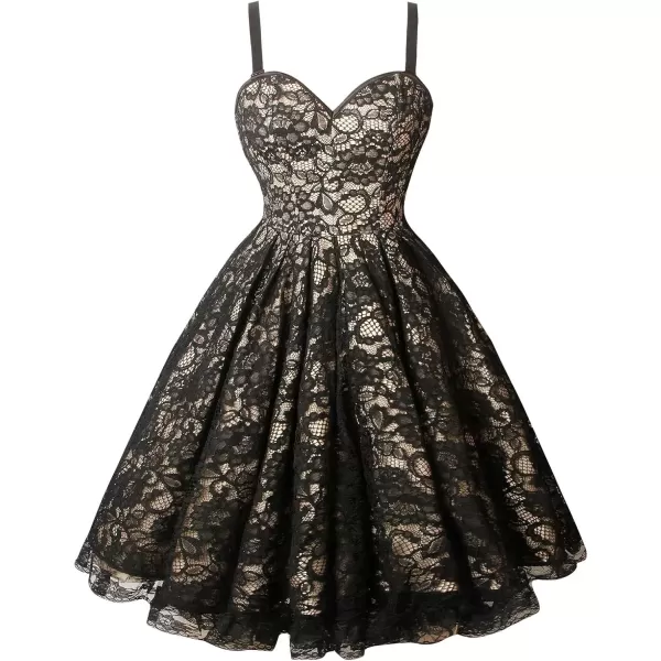 imageCharmian Womens Gothic Spaghetti Straps Sleeveless Pleated Lace Up Corset DressBlack