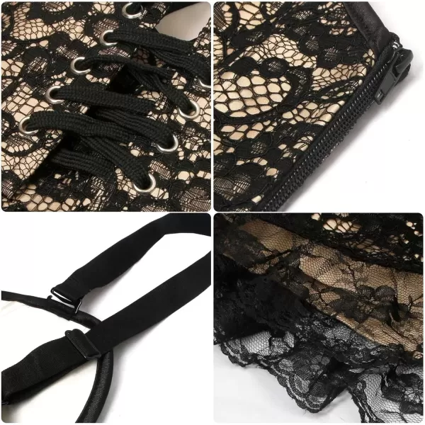 imageCharmian Womens Gothic Spaghetti Straps Sleeveless Pleated Lace Up Corset DressBlack