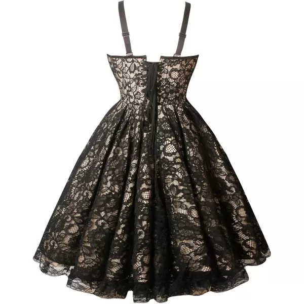 imageCharmian Womens Gothic Spaghetti Straps Sleeveless Pleated Lace Up Corset DressBlack