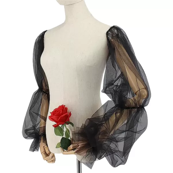 imageCharmian Womens Long Fingerless Sheer Gloves Detachable Mesh Tulle SleevesBlack