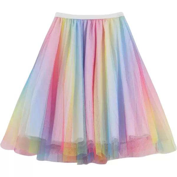 imageCharmian Womens Pleated Knee Length Elastic High Waist ALine Midi Tulle SkirtRainbow