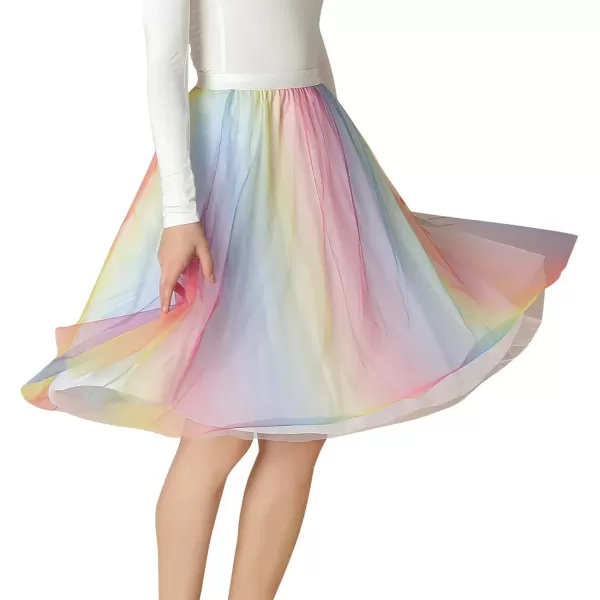 imageCharmian Womens Pleated Knee Length Elastic High Waist ALine Midi Tulle SkirtRainbow