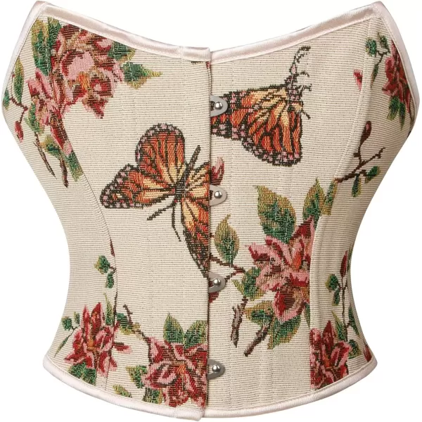 imageCharmian Womens Renaissance Retro Floral Strapless Bustier Corset Crop TopBeige