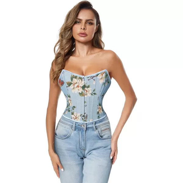 imageCharmian Womens Renaissance Retro Floral Strapless Bustier Corset Crop TopBlue