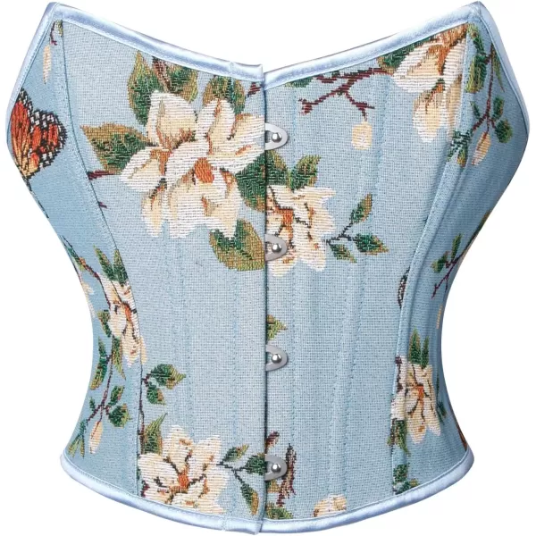 imageCharmian Womens Renaissance Retro Floral Strapless Bustier Corset Crop TopBlue