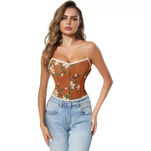 imageCharmian Womens Renaissance Retro Floral Strapless Bustier Corset Crop TopBrown
