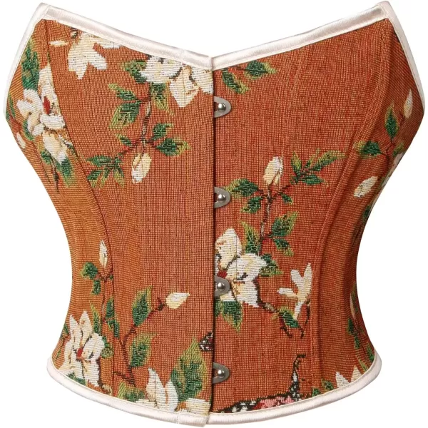 imageCharmian Womens Renaissance Retro Floral Strapless Bustier Corset Crop TopBrown