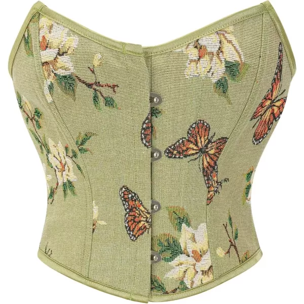 imageCharmian Womens Renaissance Retro Floral Strapless Bustier Corset Crop TopGreen