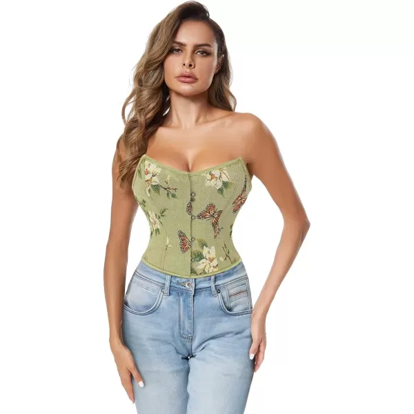 imageCharmian Womens Renaissance Retro Floral Strapless Bustier Corset Crop TopGreen