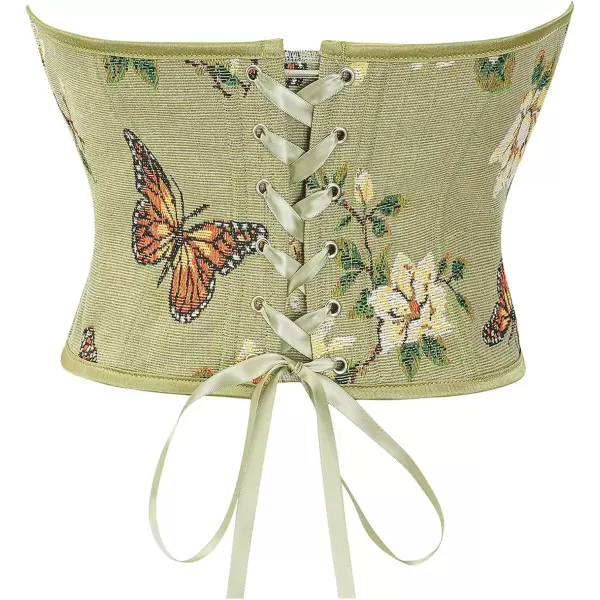 imageCharmian Womens Renaissance Retro Floral Strapless Bustier Corset Crop TopGreen