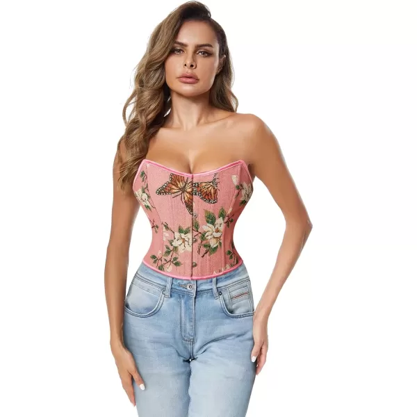 imageCharmian Womens Renaissance Retro Floral Strapless Bustier Corset Crop TopPink