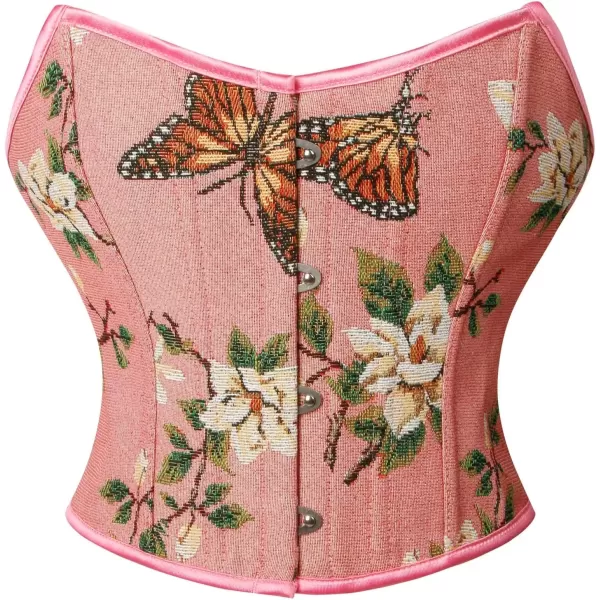 imageCharmian Womens Renaissance Retro Floral Strapless Bustier Corset Crop TopPink