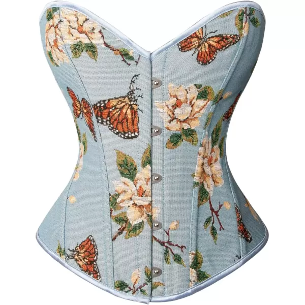 imageCharmian Womens Renaissance Vintage Butterfly Floral Print Overbust Corset TopBlue