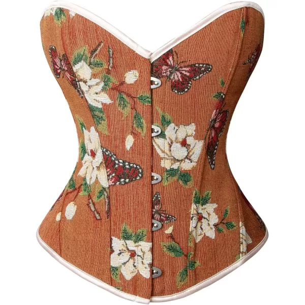 imageCharmian Womens Renaissance Vintage Butterfly Floral Print Overbust Corset TopBrown