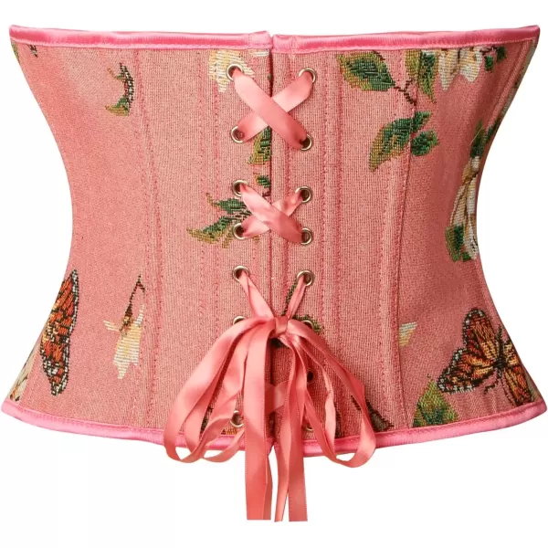 imageCharmian Womens Renaissance Vintage Butterfly Floral Print Overbust Corset TopPink