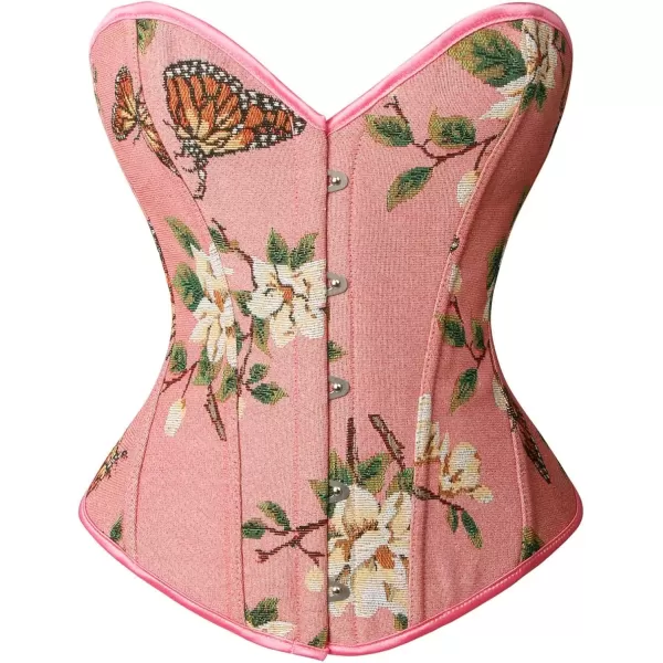 imageCharmian Womens Renaissance Vintage Butterfly Floral Print Overbust Corset TopPink