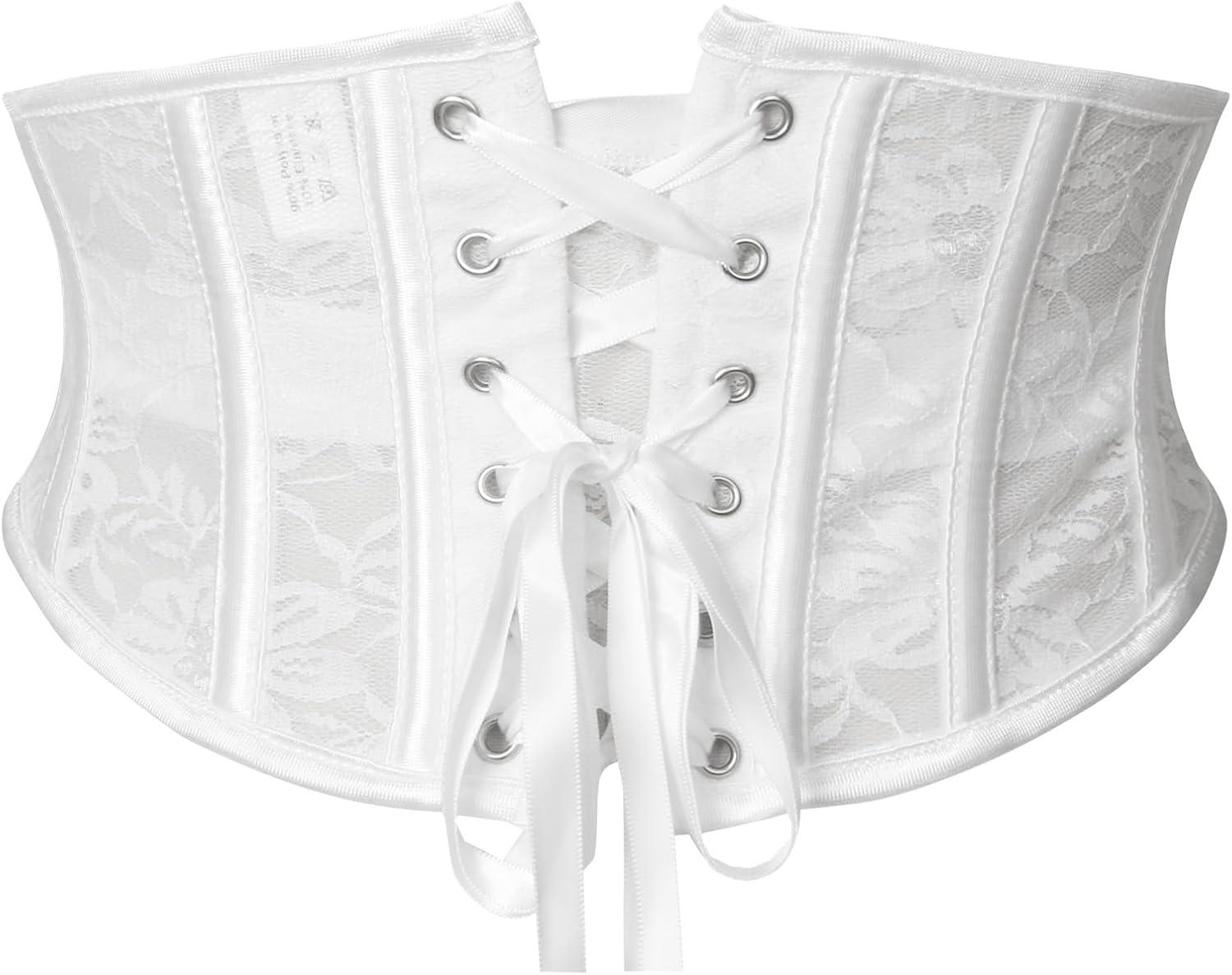 imageCharmian Womens Retro Vintage Floral Mesh Lace Corset Tie Back Waist Cinch BeltWhite