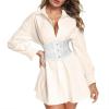imageCharmian Womens Retro Vintage Floral Mesh Lace Corset Tie Back Waist Cinch BeltWhite