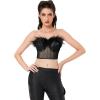 imageCharmian Womens Strapless Feather Sequin Mesh Bustier Crop Top Push Up Tube TopBlack