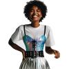 imageCharmian Womens Y2K Shiny Faux Cowhide Iridescent Rave Bustier Corset Crop TopMulticolored