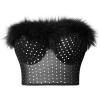 imageCharmian Womens Strapless Feather Sequin Mesh Bustier Crop Top Push Up Tube TopBlack