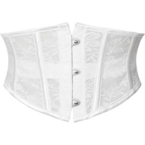 imageCharmian Womens Retro Vintage Floral Mesh Lace Corset Tie Back Waist Cinch BeltWhite