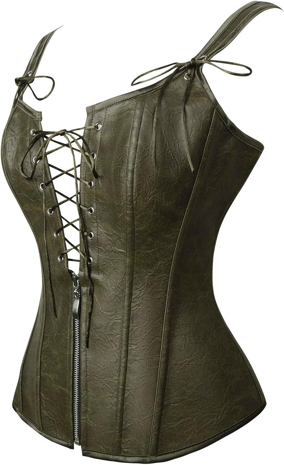 imageCharmian Womens Renaissance Lace Up Vintage Boned Bustier Corset with GartersOlive Green