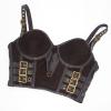 imageCharmian Womens PU Leather Spaghetti Straps Bustier Bra Clubwear Crop TopBrown