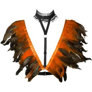 imageCharmian Costume Accessories Party Scarf Feather Shoulder Wrap Shawl with ChokerOrange