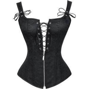 imageCharmian Womens Renaissance Lace Up Vintage Boned Bustier Corset with GartersBlackFloral