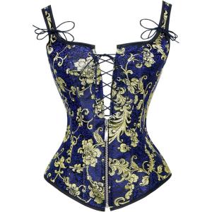 imageCharmian Womens Renaissance Lace Up Vintage Boned Bustier Corset with GartersBlue