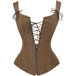 imageCharmian Womens Renaissance Lace Up Vintage Boned Bustier Corset with GartersBrown