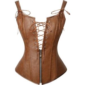 imageCharmian Womens Renaissance Lace Up Vintage Boned Bustier Corset with GartersCaramel Brown
