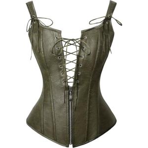imageCharmian Womens Renaissance Lace Up Vintage Boned Bustier Corset with GartersOlive Green