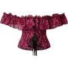 imageCharmian Womens Vintage Victorian Off Shoulder Ruffled Lace Up Overbust CorsetPinkRed