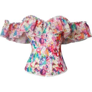 imageCharmian Womens Vintage Victorian Off Shoulder Ruffled Lace Up Overbust CorsetMulticolored