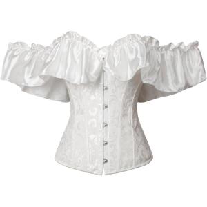 imageCharmian Womens Vintage Victorian Off Shoulder Ruffled Lace Up Overbust CorsetWhite