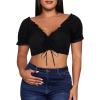 imageCharmian Womens Vintage Off Shoulder Short Sleeve Shirt Blouse Crop TopBlack