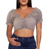 imageCharmian Womens Vintage Off Shoulder Short Sleeve Shirt Blouse Crop TopGrey
