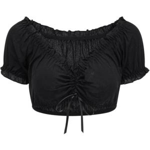 imageCharmian Womens Vintage Off Shoulder Short Sleeve Shirt Blouse Crop TopBlack