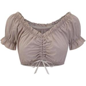 imageCharmian Womens Vintage Off Shoulder Short Sleeve Shirt Blouse Crop TopGrey