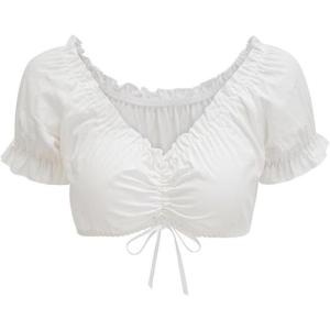 imageCharmian Womens Vintage Off Shoulder Short Sleeve Shirt Blouse Crop TopWhite