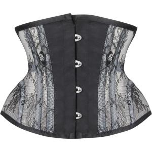 imageCharmian Womens Floral Lace Mesh Underbust Corset Steel Boned Waist Cincher